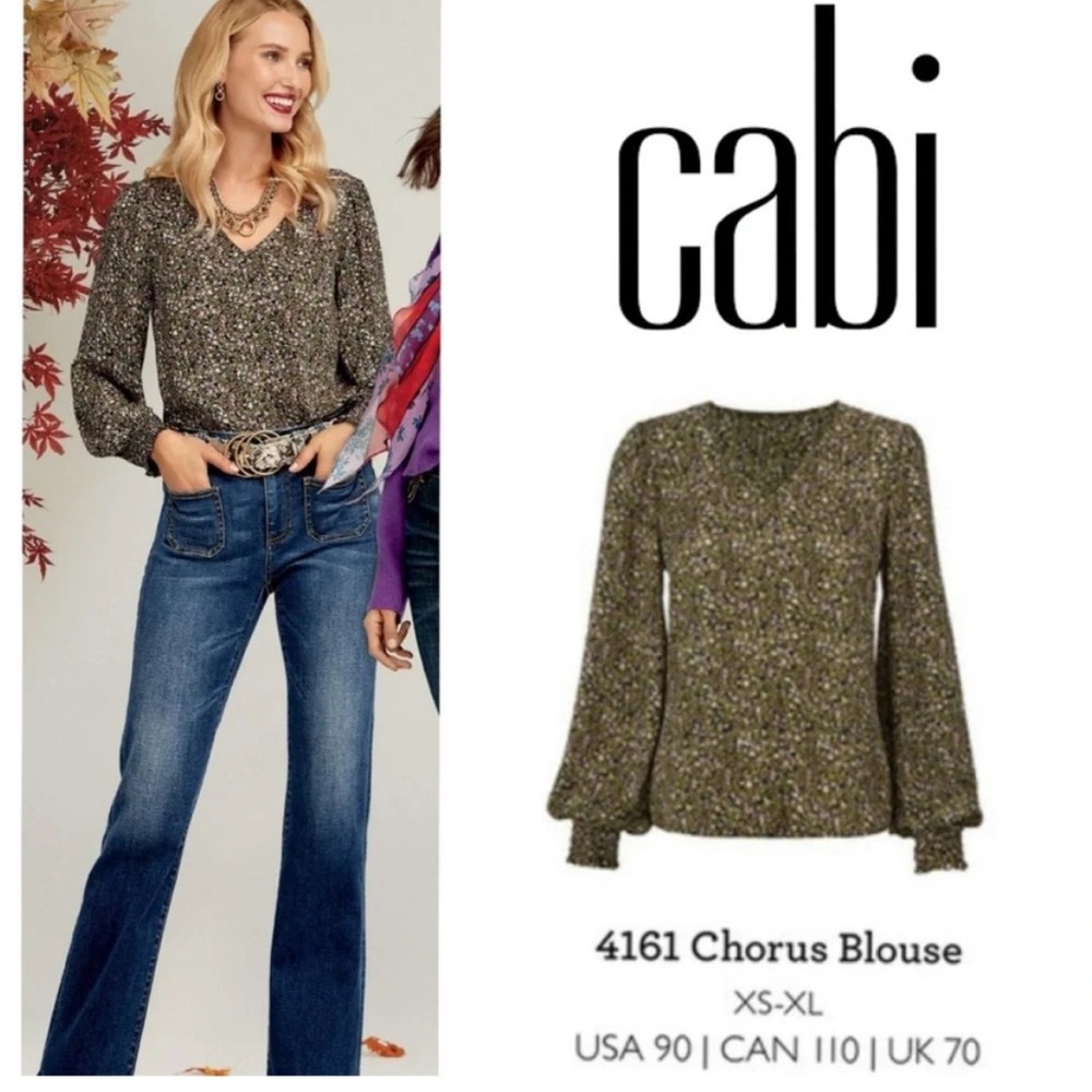 CAbi Gorgeous Chorus Blouse in green floral print